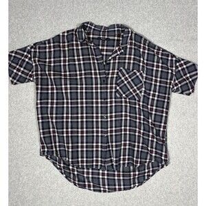 Madewell Womens Plaid Shirt Blue White Short Sleeve Button Up Boxy Top Size S